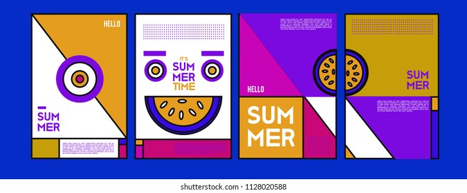 Summer colorful poster design template. Set of summer sale background and illustration. Minimalist design style for summer event poster and banner in eps10. 