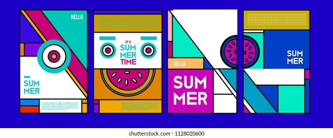 Summer colorful poster design template. Set of summer sale background and illustration. Minimalist design style for summer event poster and banner in eps10. 