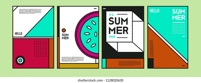 Summer colorful poster design template. Set of summer sale background and illustration. Minimalist design style for summer event poster and banner in eps10. 