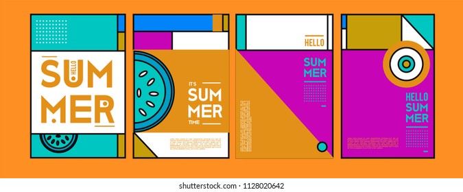 Summer colorful poster design template. Set of summer sale background and illustration. Minimalist design style for summer event poster and banner in eps10. 