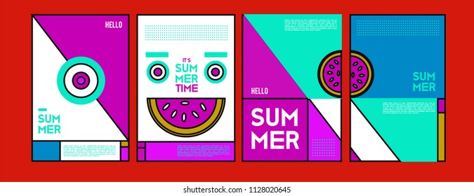 Summer colorful poster design template. Set of summer sale background and illustration. Minimalist design style for summer event poster and banner in eps10. 