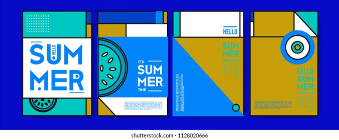 Summer colorful poster design template. Set of summer sale background and illustration. Minimalist design style for summer event poster and banner in eps10. 