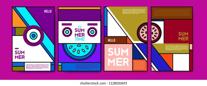 Summer colorful poster design template. Set of summer sale background and illustration. Minimalist design style for summer event poster and banner in eps10. 