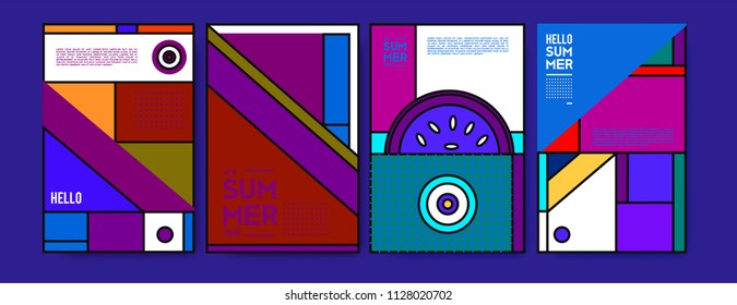Summer colorful poster design template. Set of summer sale background and illustration. Minimalist design style for summer event poster and banner in eps10. 