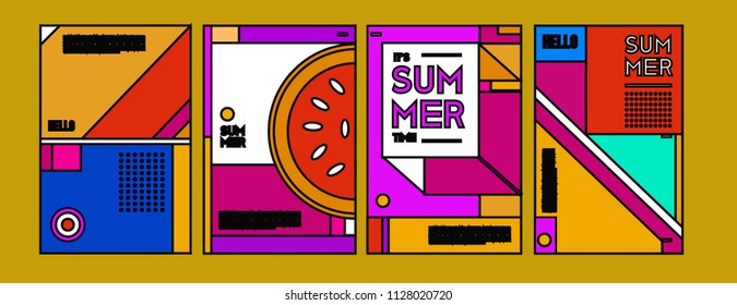 Summer colorful poster design template. Set of summer sale background and illustration. Minimalist design style for summer event poster and banner in eps10. 
