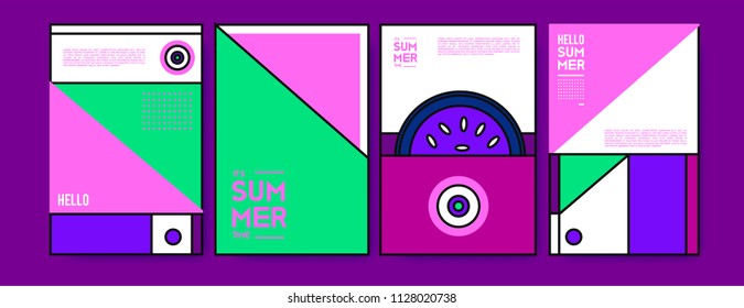 Summer colorful poster design template. Set of summer sale background and illustration. Minimalist design style for summer event poster and banner in eps10. 
