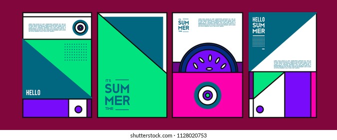 Summer colorful poster design template. Set of summer sale background and illustration. Minimalist design style for summer event poster and banner in eps10. 