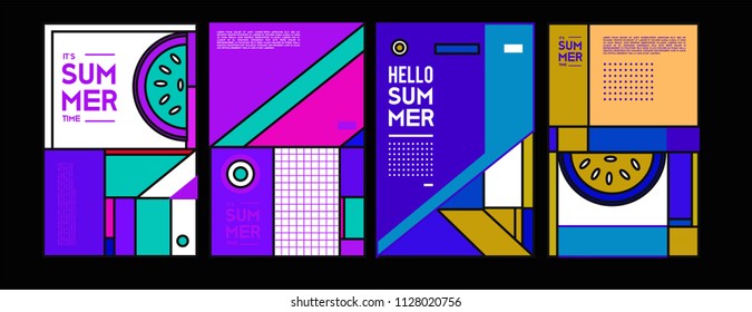 Summer colorful poster design template. Set of summer sale background and illustration. Minimalist design style for summer event poster and banner in eps10. 