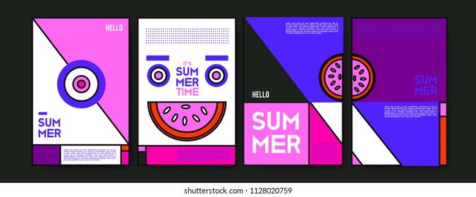 Summer colorful poster design template. Set of summer sale background and illustration. Minimalist design style for summer event poster and banner in eps10. 