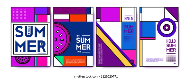 Summer colorful poster design template. Set of summer sale background and illustration. Minimalist design style for summer event poster and banner in eps10. 