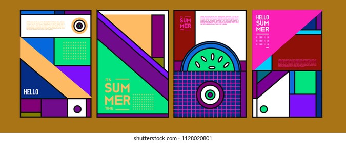 Summer colorful poster design template. Set of summer sale background and illustration. Minimalist design style for summer event poster and banner in eps10. 