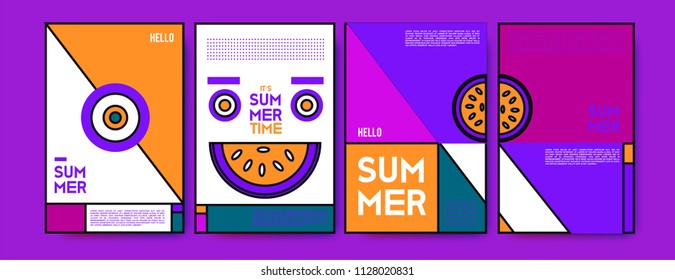 Summer colorful poster design template. Set of summer sale background and illustration. Minimalist design style for summer event poster and banner in eps10. 
