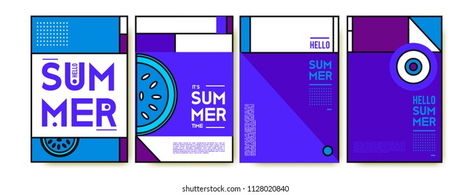 Summer colorful poster design template. Set of summer sale background and illustration. Minimalist design style for summer event poster and banner in eps10. 
