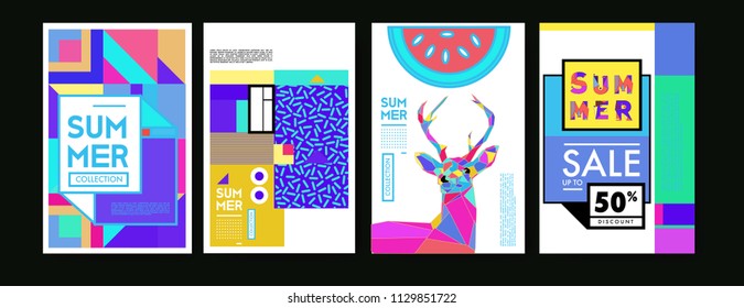 Summer colorful poster design template. Set of summer sale background and illustration. Minimalist design style for summer event poster and banner in eps10. 