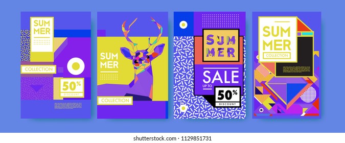 Summer colorful poster design template. Set of summer sale background and illustration. Minimalist design style for summer event poster and banner in eps10. 