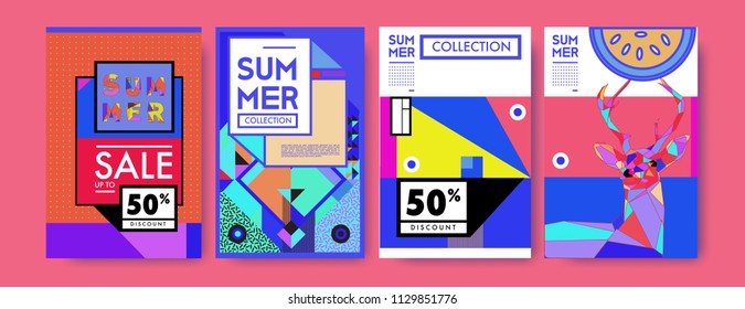 Summer colorful poster design template. Set of summer sale background and illustration. Minimalist design style for summer event poster and banner in eps10. 