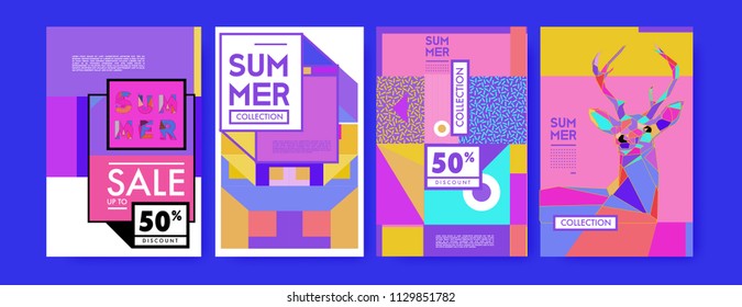 Summer colorful poster design template. Set of summer sale background and illustration. Minimalist design style for summer event poster and banner in eps10. 