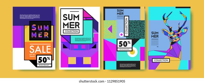 Summer colorful poster design template. Set of summer sale background and illustration. Minimalist design style for summer event poster and banner in eps10. 