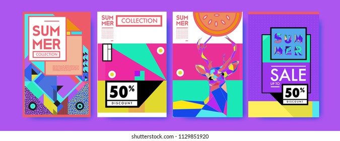 Summer colorful poster design template. Set of summer sale background and illustration. Minimalist design style for summer event poster and banner in eps10. 