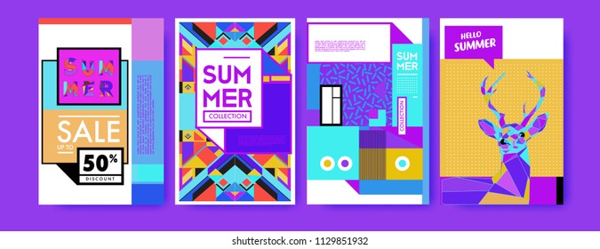 Summer colorful poster design template. Set of summer sale background and illustration. Minimalist design style for summer event poster and banner in eps10. 