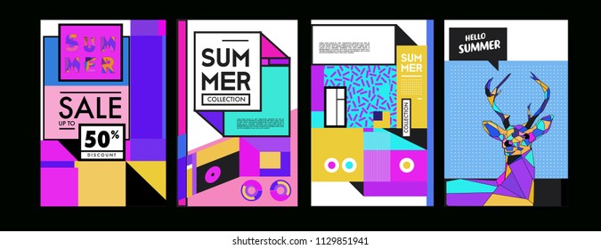 Summer colorful poster design template. Set of summer sale background and illustration. Minimalist design style for summer event poster and banner in eps10. 