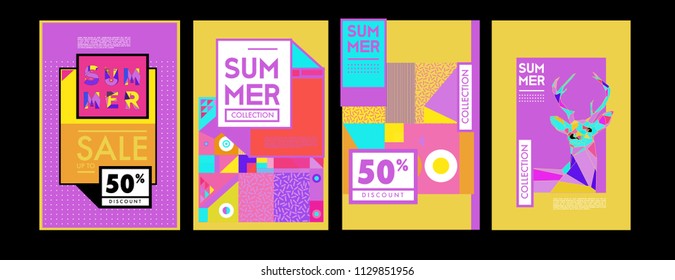 Summer colorful poster design template. Set of summer sale background and illustration. Minimalist design style for summer event poster and banner in eps10. 