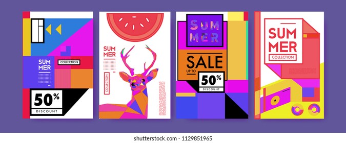 Summer colorful poster design template. Set of summer sale background and illustration. Minimalist design style for summer event poster and banner in eps10. 