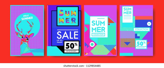 Summer colorful poster design template. Set of summer sale background and illustration. Minimalist design style for summer event poster and banner in eps10. 