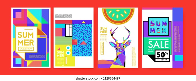 Summer colorful poster design template. Set of summer sale background and illustration. Minimalist design style for summer event poster and banner in eps10. 