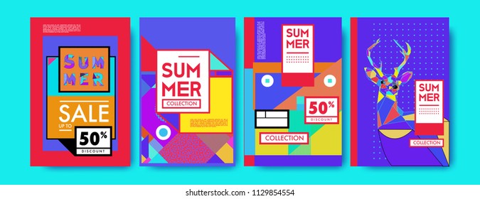 Summer colorful poster design template. Set of summer sale background and illustration. Minimalist design style for summer event poster and banner in eps10. 