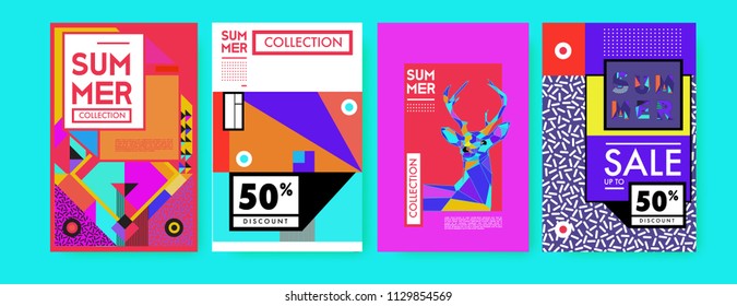 Summer colorful poster design template. Set of summer sale background and illustration. Minimalist design style for summer event poster and banner in eps10. 