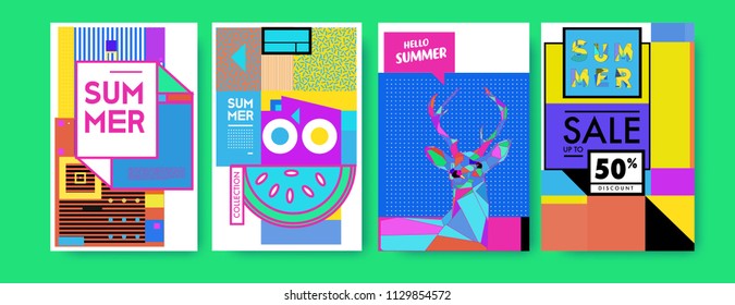 Summer colorful poster design template. Set of summer sale background and illustration. Minimalist design style for summer event poster and banner in eps10. 