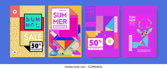 Summer colorful poster design template. Set of summer sale background and illustration. Minimalist design style for summer event poster and banner in eps10. 