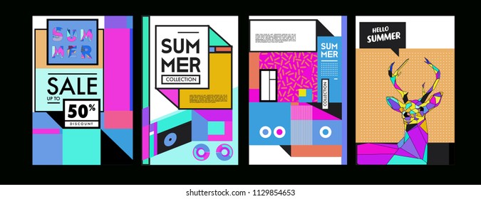 Summer colorful poster design template. Set of summer sale background and illustration. Minimalist design style for summer event poster and banner in eps10. 
