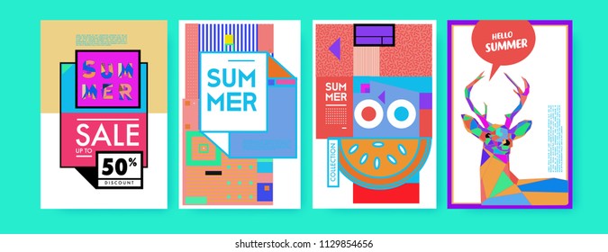 Summer colorful poster design template. Set of summer sale background and illustration. Minimalist design style for summer event poster and banner in eps10. 