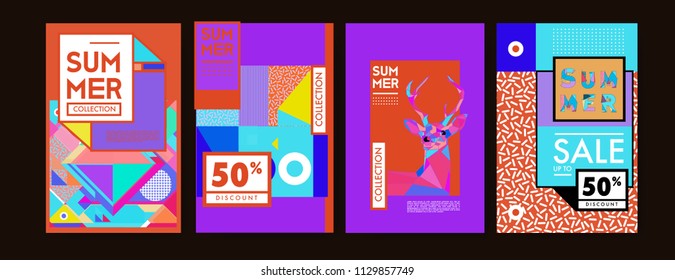 Summer colorful poster design template. Set of summer sale background and illustration. Minimalist design style for summer event poster and banner in eps10. 
