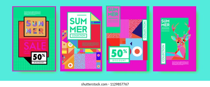 Summer colorful poster design template. Set of summer sale background and illustration. Minimalist design style for summer event poster and banner in eps10. 