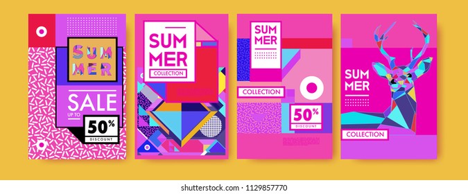 Summer colorful poster design template. Set of summer sale background and illustration. Minimalist design style for summer event poster and banner in eps10. 