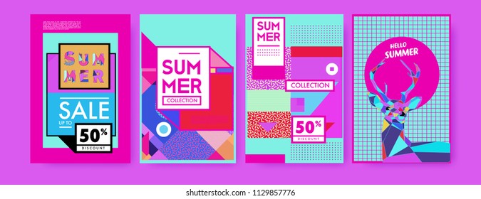 Summer colorful poster design template. Set of summer sale background and illustration. Minimalist design style for summer event poster and banner in eps10. 