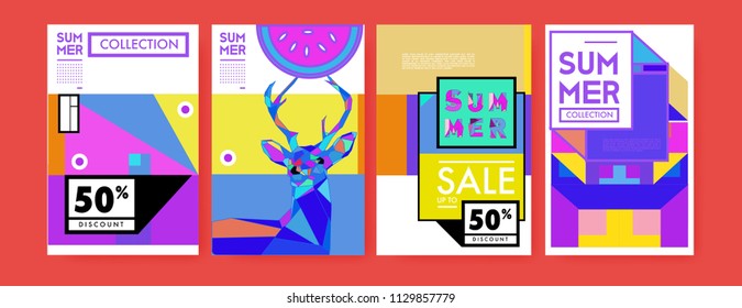 Summer colorful poster design template. Set of summer sale background and illustration. Minimalist design style for summer event poster and banner in eps10. 