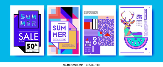 Summer colorful poster design template. Set of summer sale background and illustration. Minimalist design style for summer event poster and banner in eps10. 