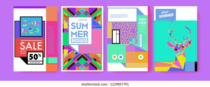 Summer colorful poster design template. Set of summer sale background and illustration. Minimalist design style for summer event poster and banner in eps10. 
