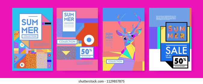 Summer colorful poster design template. Set of summer sale background and illustration. Minimalist design style for summer event poster and banner in eps10. 