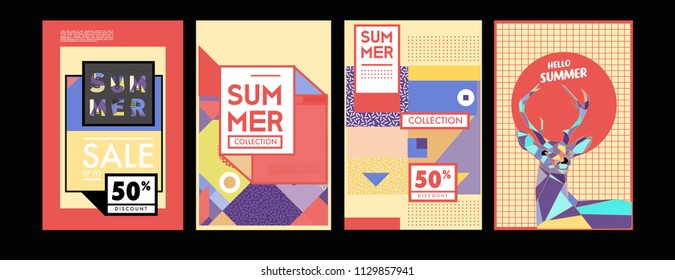 Summer colorful poster design template. Set of summer sale background and illustration. Minimalist design style for summer event poster and banner in eps10. 