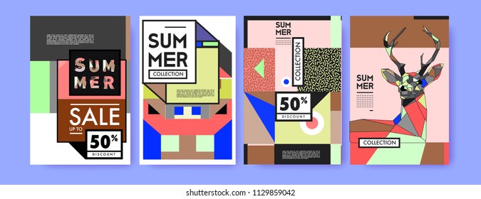 Summer colorful poster design template. Set of summer sale background and illustration. Minimalist design style for summer event poster and banner in eps10. 