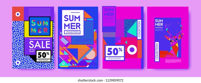 Summer colorful poster design template. Set of summer sale background and illustration. Minimalist design style for summer event poster and banner in eps10. 