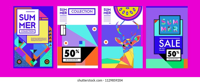 Summer colorful poster design template. Set of summer sale background and illustration. Minimalist design style for summer event poster and banner in eps10. 