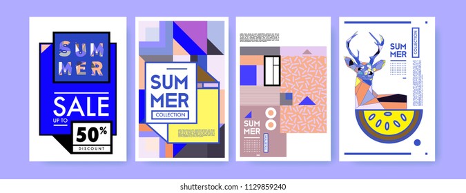 Summer colorful poster design template. Set of summer sale background and illustration. Minimalist design style for summer event poster and banner in eps10. 