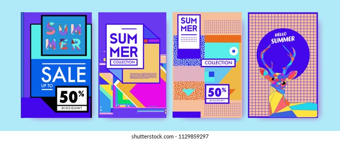 Summer Colorful Poster Design Template Set Stock Vector (Royalty Free ...