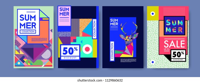 Summer colorful poster design template. Set of summer sale background and illustration. Minimalist design style for summer event poster and banner in eps10. 